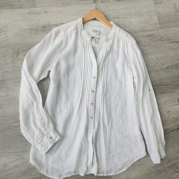 Malvin Germany I Love Linen WHITE  Tunic Top White Long Sleeve Blouse   M/8 - Picture 1 of 9
